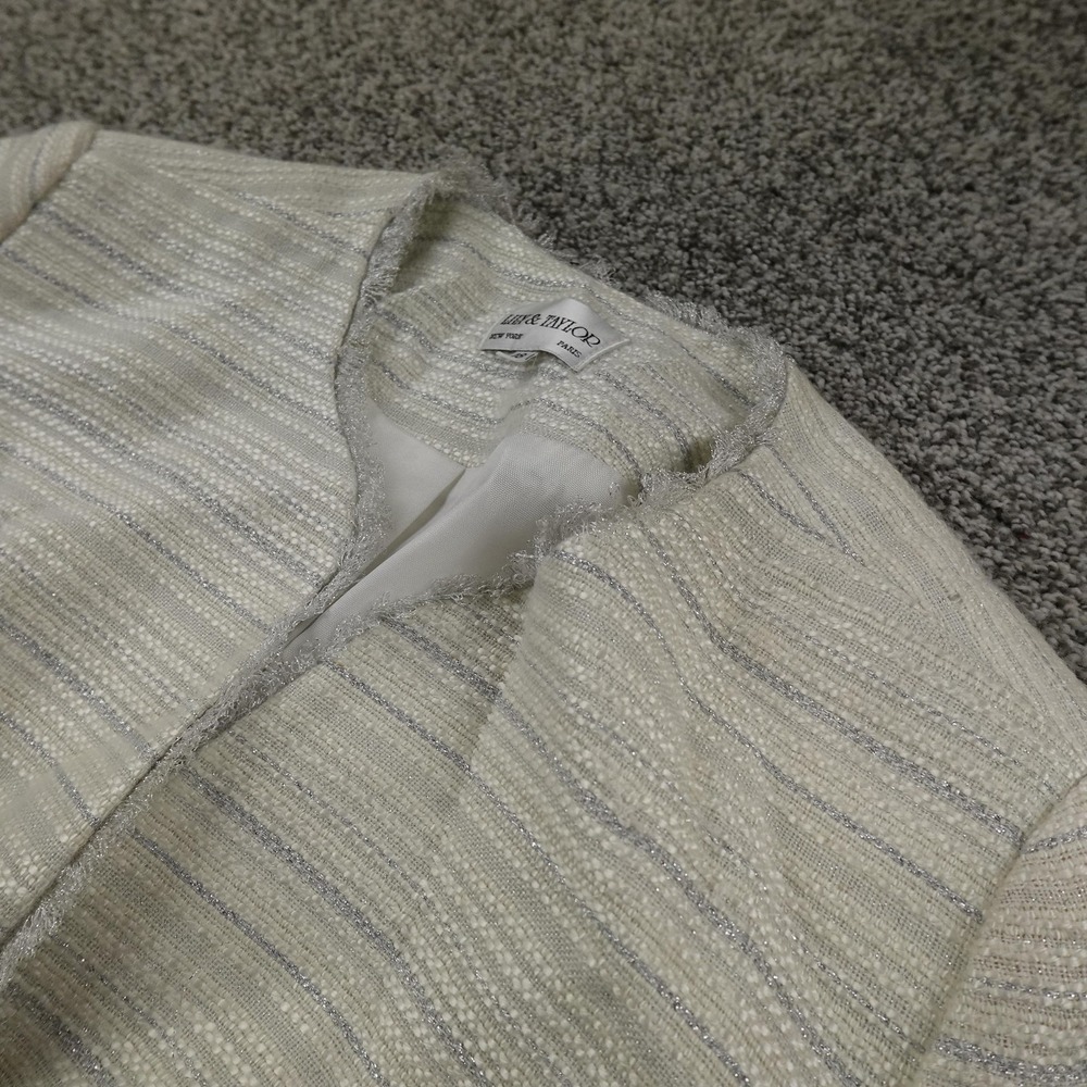 Lily & Taylor Blazer Womens 18 White Stripe Fringe Tweed Suit Jacket‎ Sport Coat